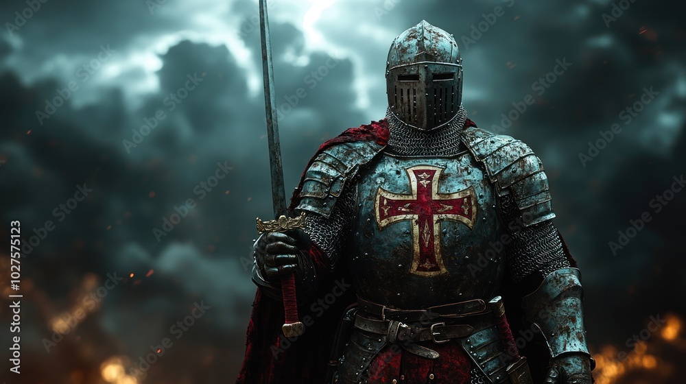 Fototapeta premium A courageous warrior clad in armor prepares to face the challenges ahead