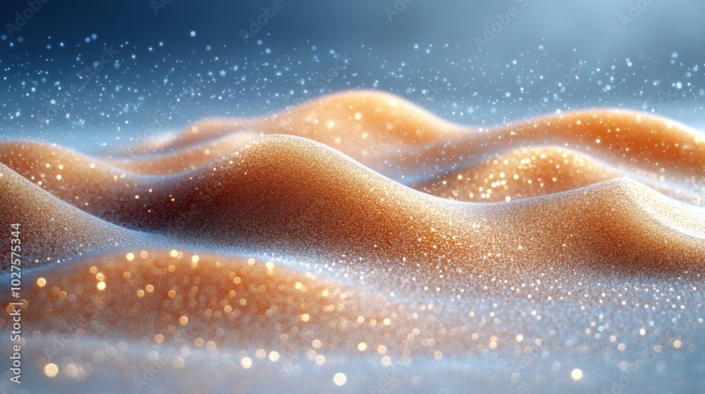 Fototapeta premium Golden grains create rolling waves of sand illuminated by gentle twilight