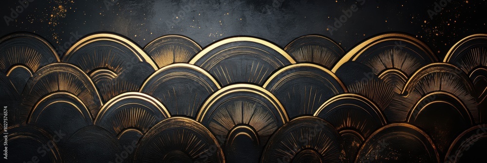 Obraz premium Art Deco Black and Gold Geometric Pattern Wallpaper
