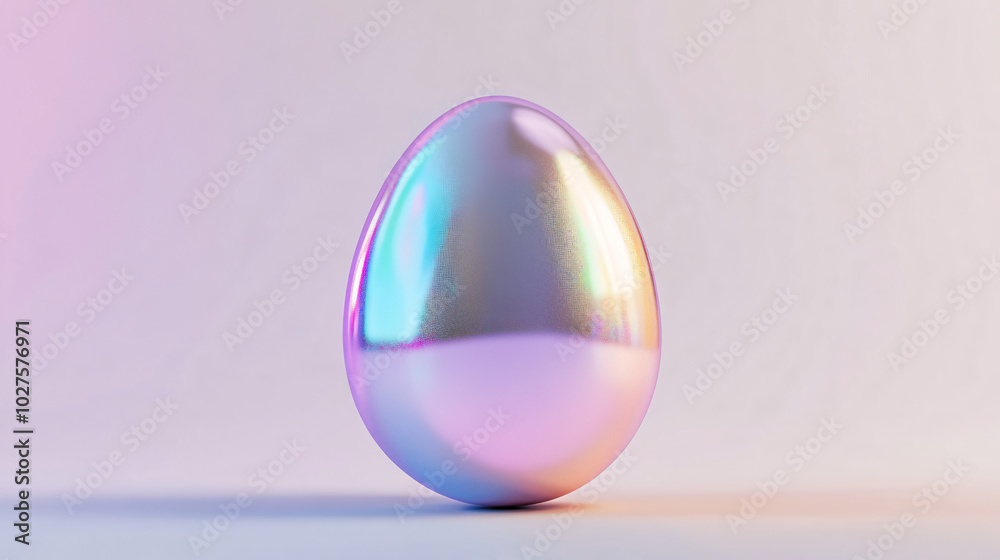 Iridescent 3D Easter Egg on Shimmering Surface Iridescent 3D Easter Egg on Shimmering Surface