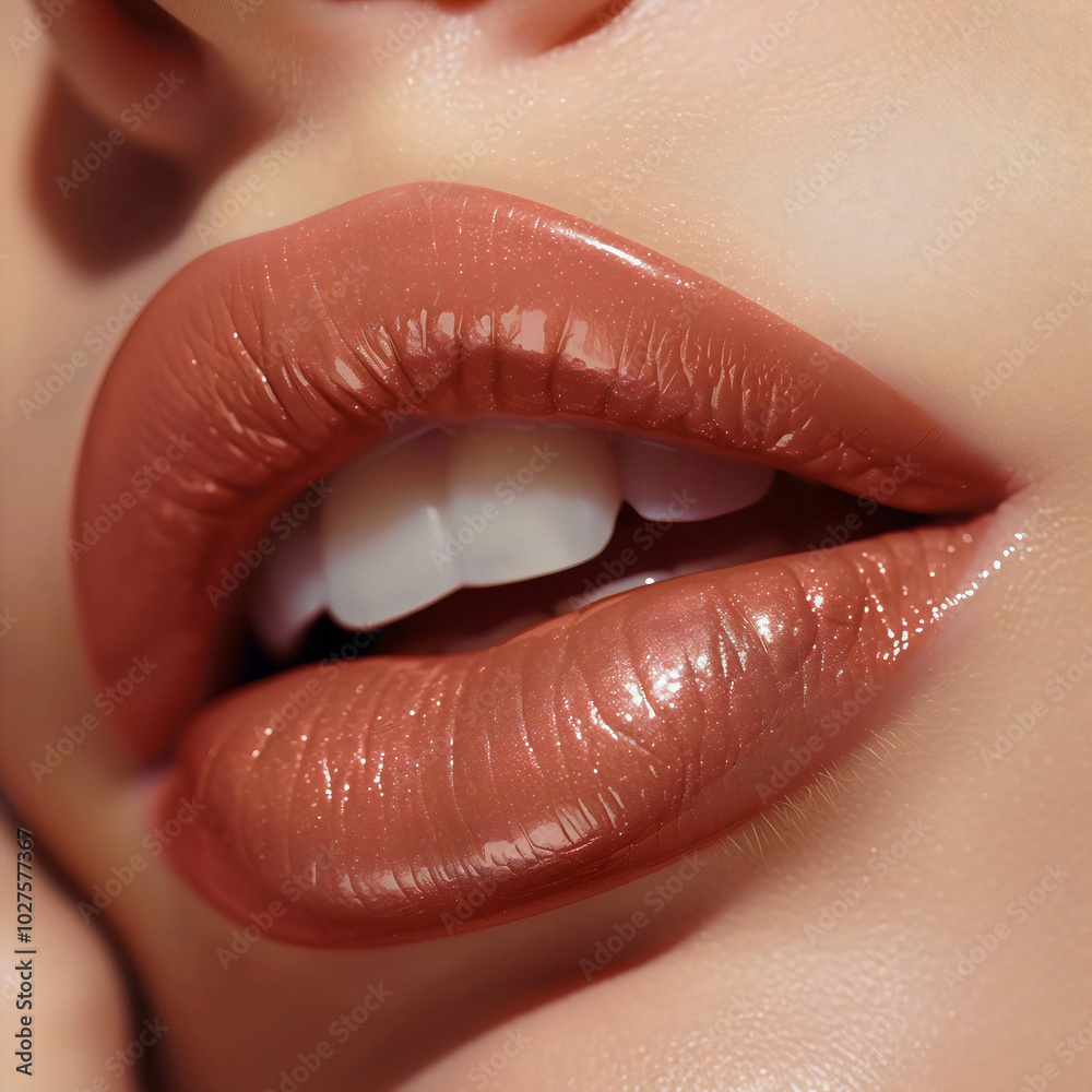 Close-up of lips with matte red, pink, purple, brown lipstick highlighting its soft texture and natural shine. Texture of female lips. Close-up of lips with matte red, pink, purple, brown lipstick highlighting its soft texture and natural shine. Texture of female lips.