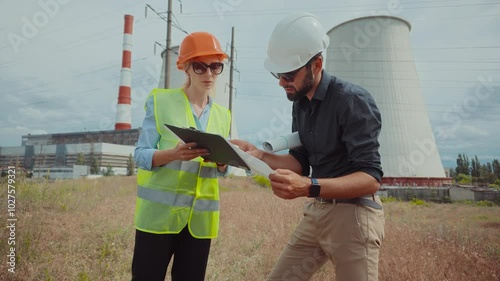 Electricity engineer maintenance on power plant. Electricity transmission and power generation object	 photo