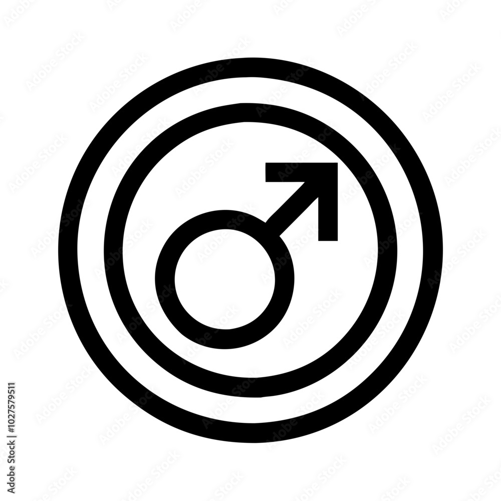 Bold Black Male Gender Symbol in Double Circle Outline Bold Black Male Gender Symbol in Double Circle Outline