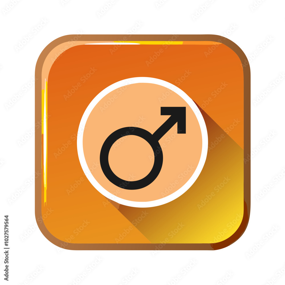 Male Gender Symbol in Orange Square with Shadow Effect Male Gender Symbol in Orange Square with Shadow Effect