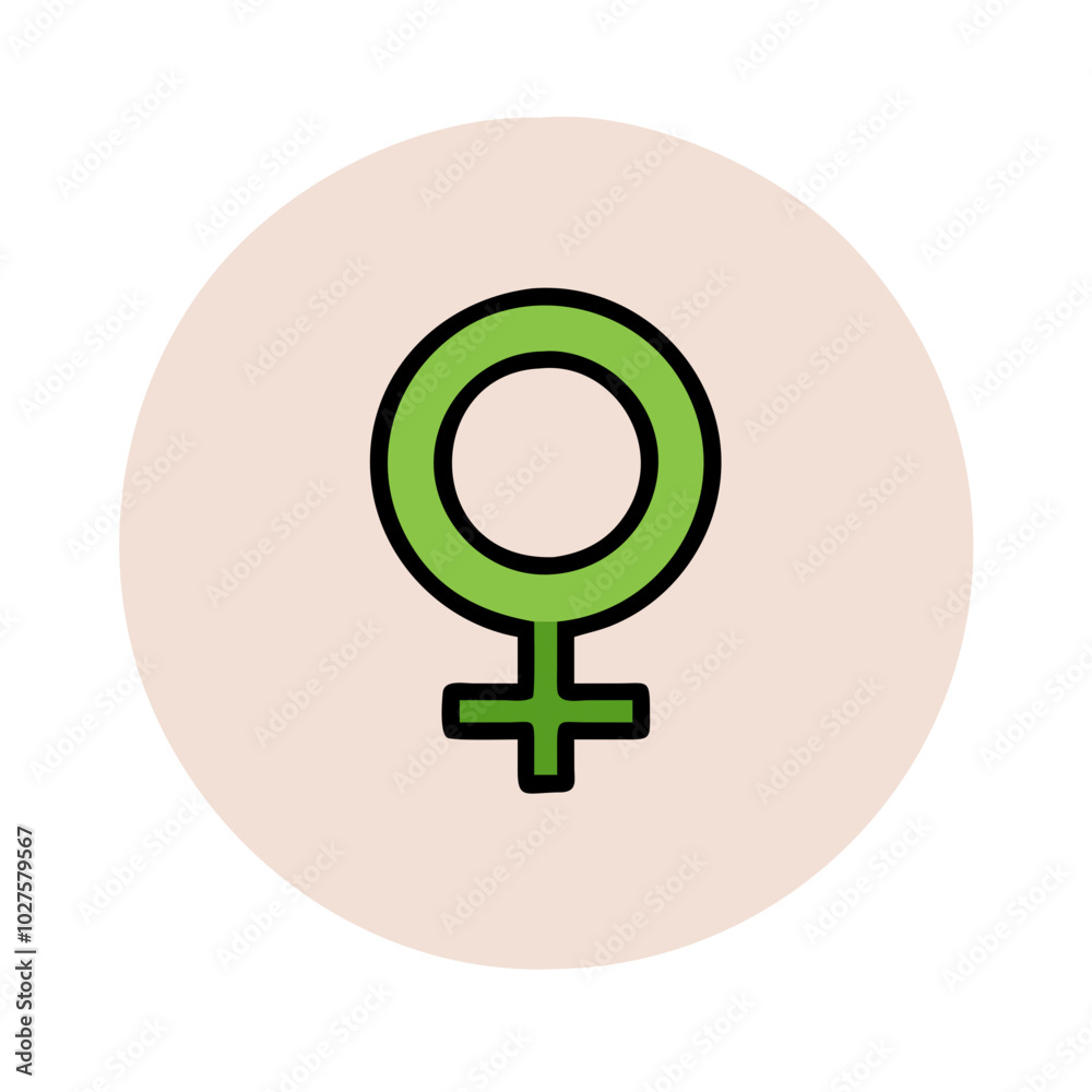 Green Female Gender Symbol on Beige Circle Green Female Gender Symbol on Beige Circle