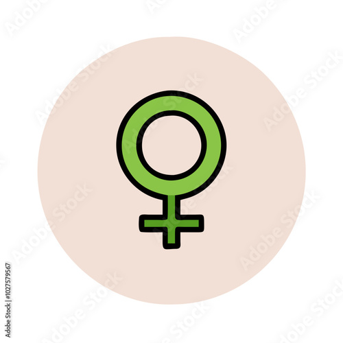  Green Female Gender Symbol on Beige Circle