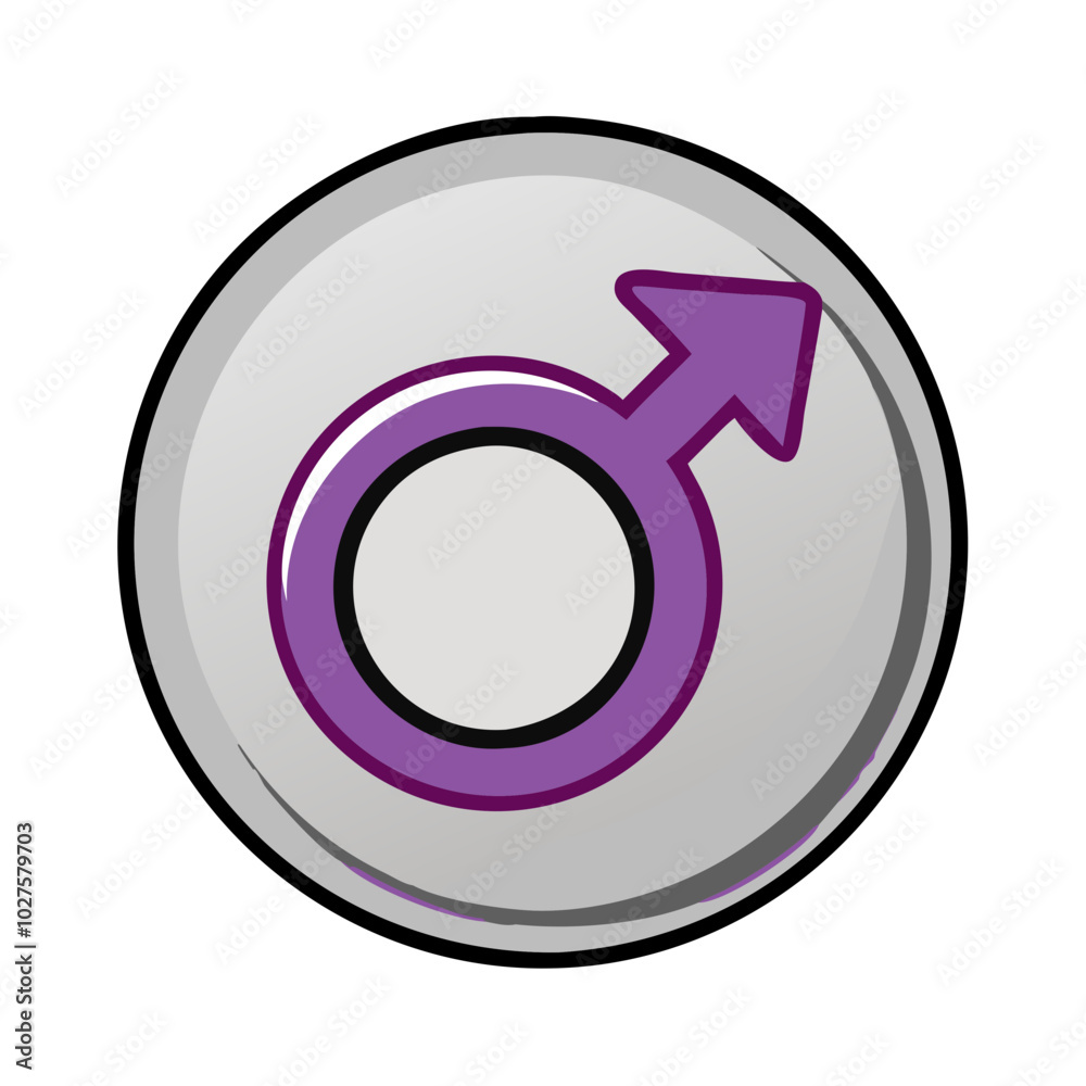 Male Gender Symbol in Gray Circle with Purple Arrow Male Gender Symbol in Gray Circle with Purple Arrow