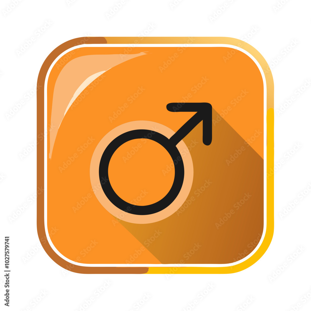 Masculine Symbol in Shiny Orange Square with Long Shadow Masculine Symbol in Shiny Orange Square with Long Shadow