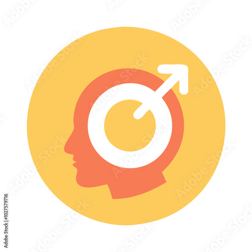 Male Gender Symbol Overlaying Head Silhouette in Yellow Circle
