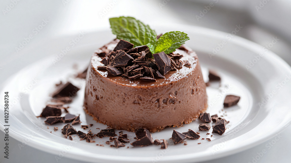 Artistic Chocolate Pudding with Mint Garnish Artistic Chocolate Pudding with Mint Garnish