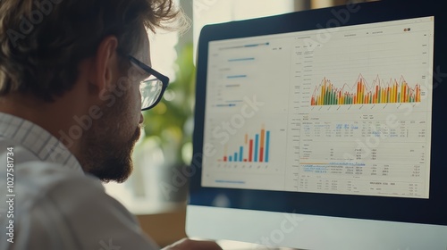 A close-up of an online entrepreneur reviewing sales data and analytics on a computer screen