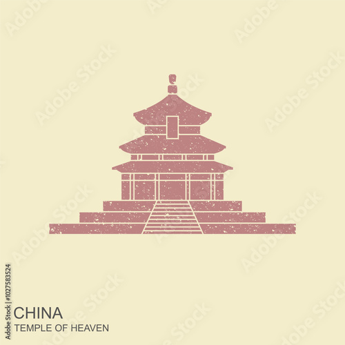 Tiantan Temple of Heaven in Beijing, China. Flat vintage style icon
