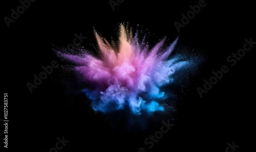 Colorful powder explosion isolated on black background.