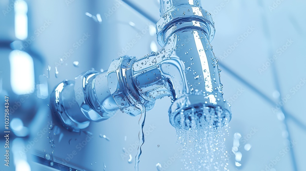 Close-up of a metal faucet with water flowing, showcasing modern plumbing design and high-quality materials. Close-up of a metal faucet with water flowing, showcasing modern plumbing design and high-quality materials.