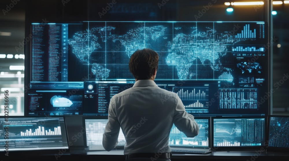 Predictive analytics interface on a digital dashboard, business analyst reviewing future trends Predictive analytics interface on a digital dashboard, business analyst reviewing future trends