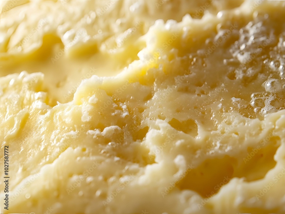 Closeup of melted cheese with soft and bubbly texture Closeup of melted cheese with soft and bubbly texture