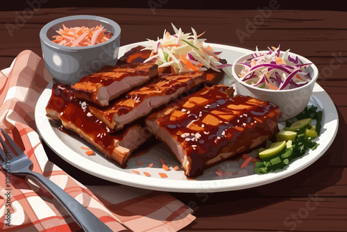 bbq pork ribs with coleslaw illustration