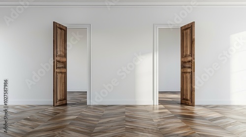 Interior of empty room with wooden doors.