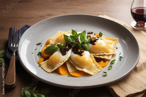 Butternut Squash Ravioli with Smoked Mozzarella Sauce