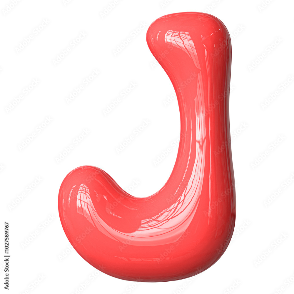 Bubble Letter J Font Red 3D Render