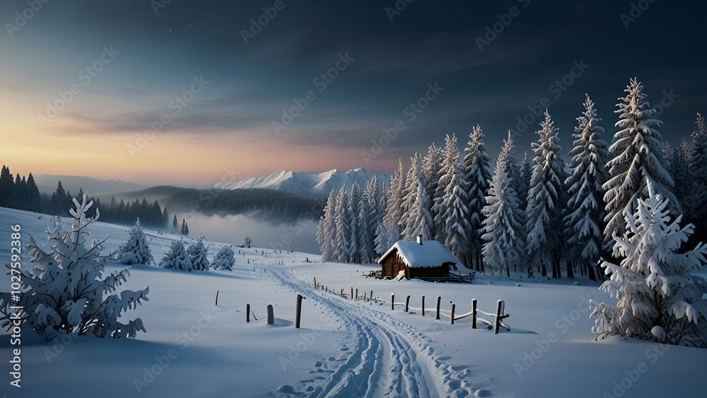 Fototapeta premium winter landscape with snow covered trees