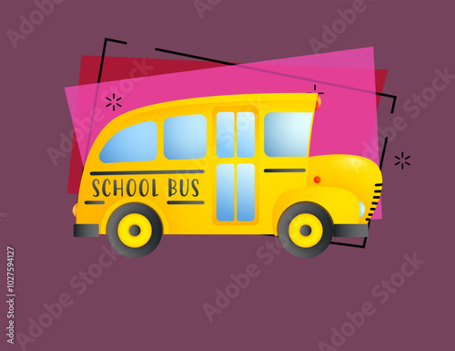 Yellow school bus. Cartoon transport with windows. Can be used for topics like transportation, school, bus station