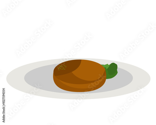 ハンバーグとお皿。お肉料理。ベクターイラスト