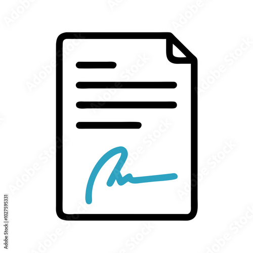 Simplified Signed Document Icon in Black and Blue Representing Legal Agreement