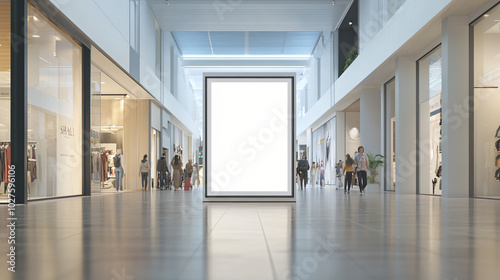 Elegant 3D Mockup of All-White Store Sign in Mall