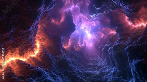 Dramatic and powerful scene of an apocalyptic storm with intense lightning bolts streaking through the turbulent,fiery clouds in the moody,furious sky. The image conveys a sense of chaotic energy.