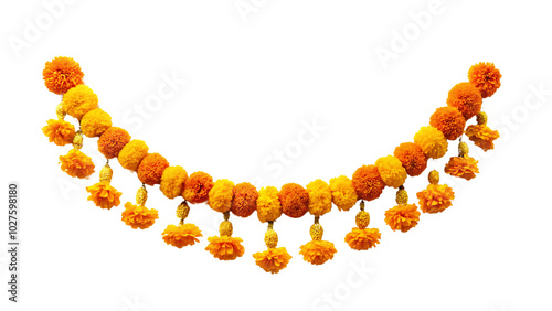 Marigold Flower toran for Diwali Festival on a on a transparent background 