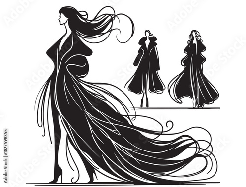 Fashion models. Sketch. Woman in dress