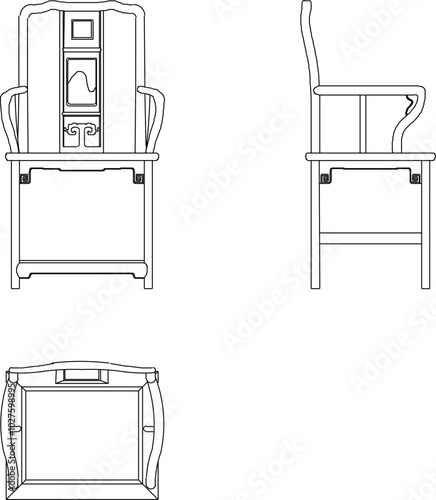 Sketch vector illustration silhouette design interior furniture wooden chair antique old classic vintage ethnic traditional chinese