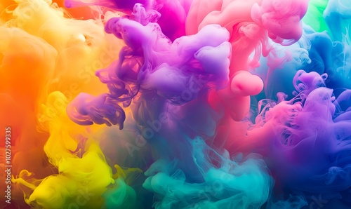 Abstract colorful ink swirls in water creating a vibrant and dynamic background.