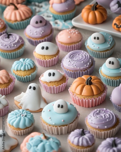 Colorful Halloween Cupcakes in a Festive Display