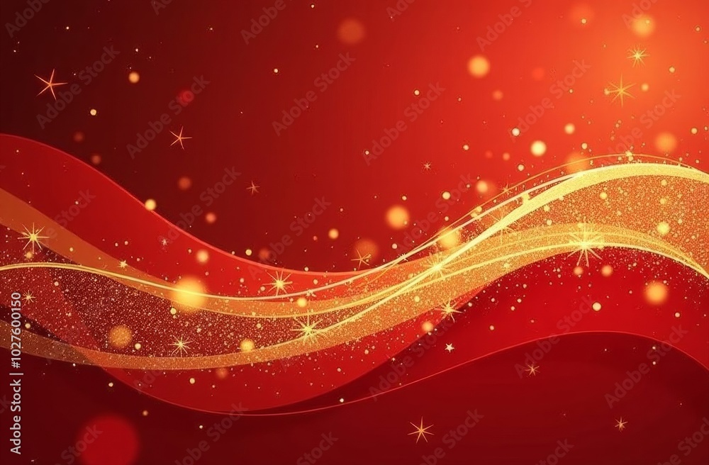 Abstract Red Christmas Background with Golden Waves and Bokeh Abstract Red Christmas Background with Golden Waves and Bokeh