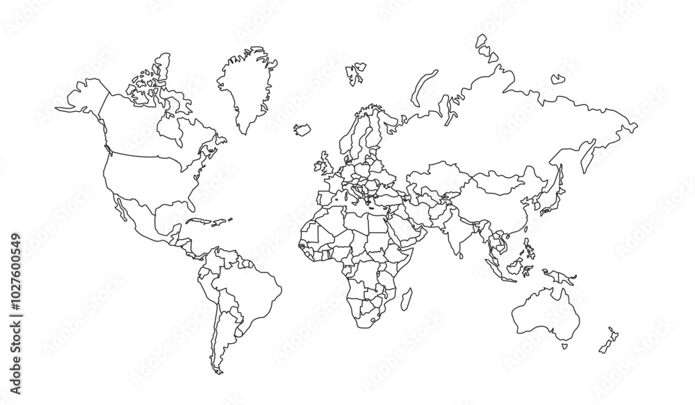 Obraz premium World map isolated on white background. Simple outline World map. Template for web design, infographic. Vector template.
