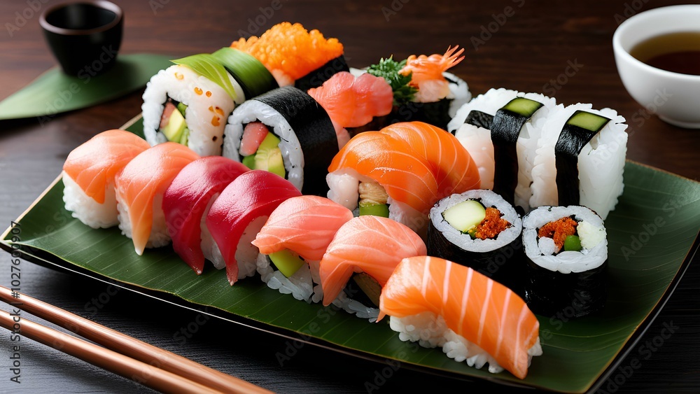 A beautifully arranged bento box featuring assorted sushi, highlighting traditional Japanese cuisine with colorful ingredients. A beautifully arranged bento box featuring assorted sushi, highlighting traditional Japanese cuisine with colorful ingredients.