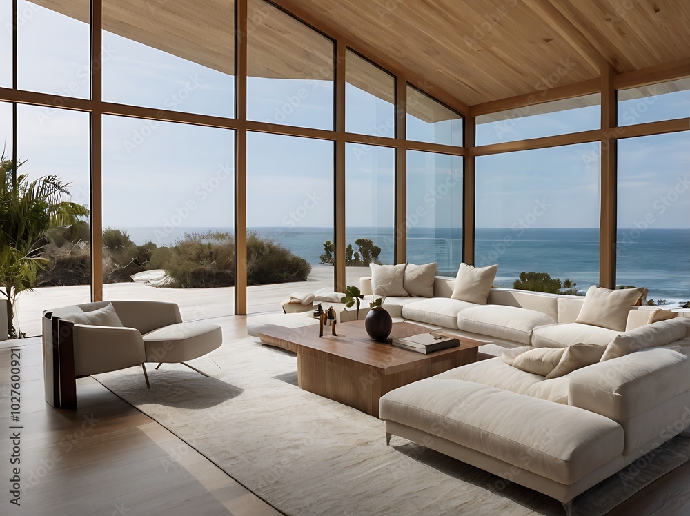 Luxury oceanfront property living room with panoramic view and sleek minimalist interior design
Luxury oceanfront property living room with panoramic view and sleek minimalist interior design