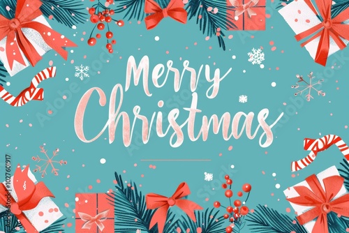 Merry christmas greeting card with festive decorations