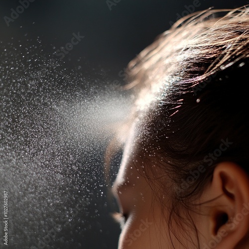Girl Spraying Hair Spray on Hair