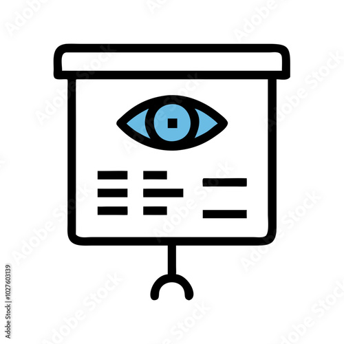 Minimalist Eye Chart Icon in Black and Blue for Vision Test and Optometry