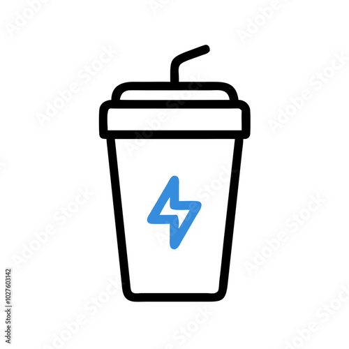 Minimalist Energy Drink Icon with Lightning Bolt in Blue and Black