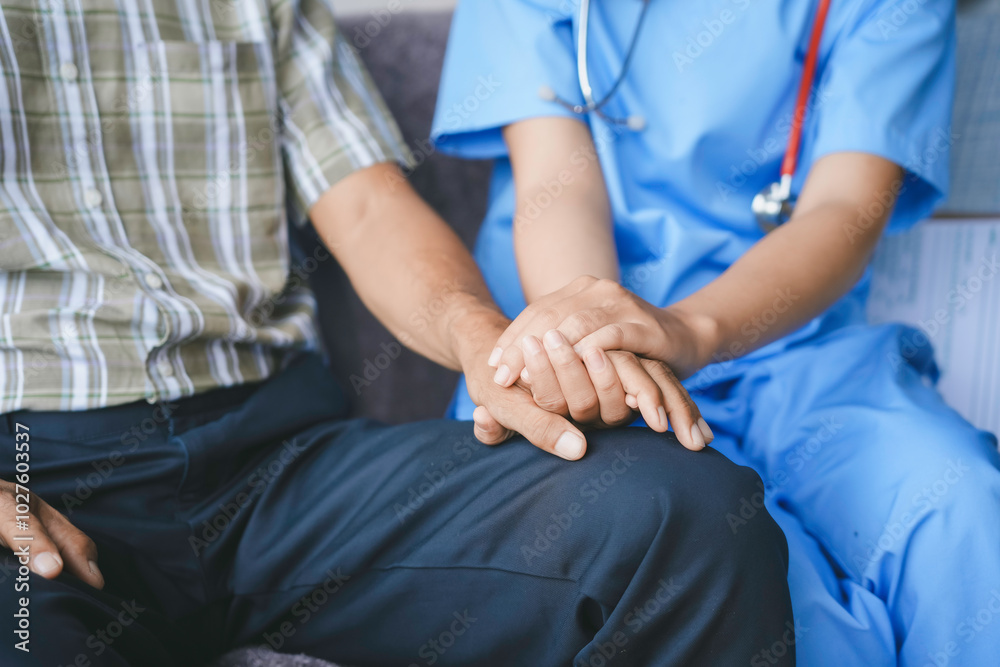 Doctor comforts a senior patient during a hospital visit, showing trust and compassion in healthcare for the elderly Doctor comforts a senior patient during a hospital visit, showing trust and compassion in healthcare for the elderly