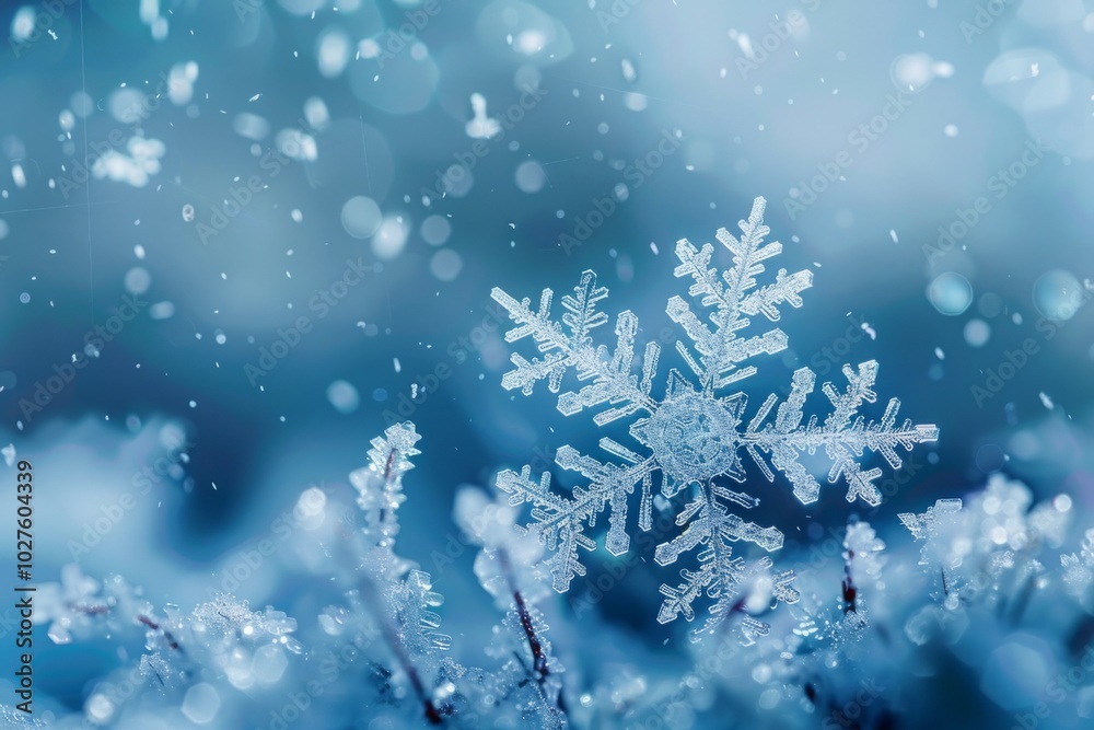 A snowflake is on a blue background A snowflake is on a blue background