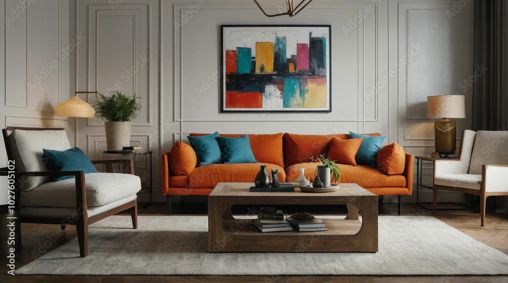 Fototapeta premium Mediteranian interior design of modern living room, home