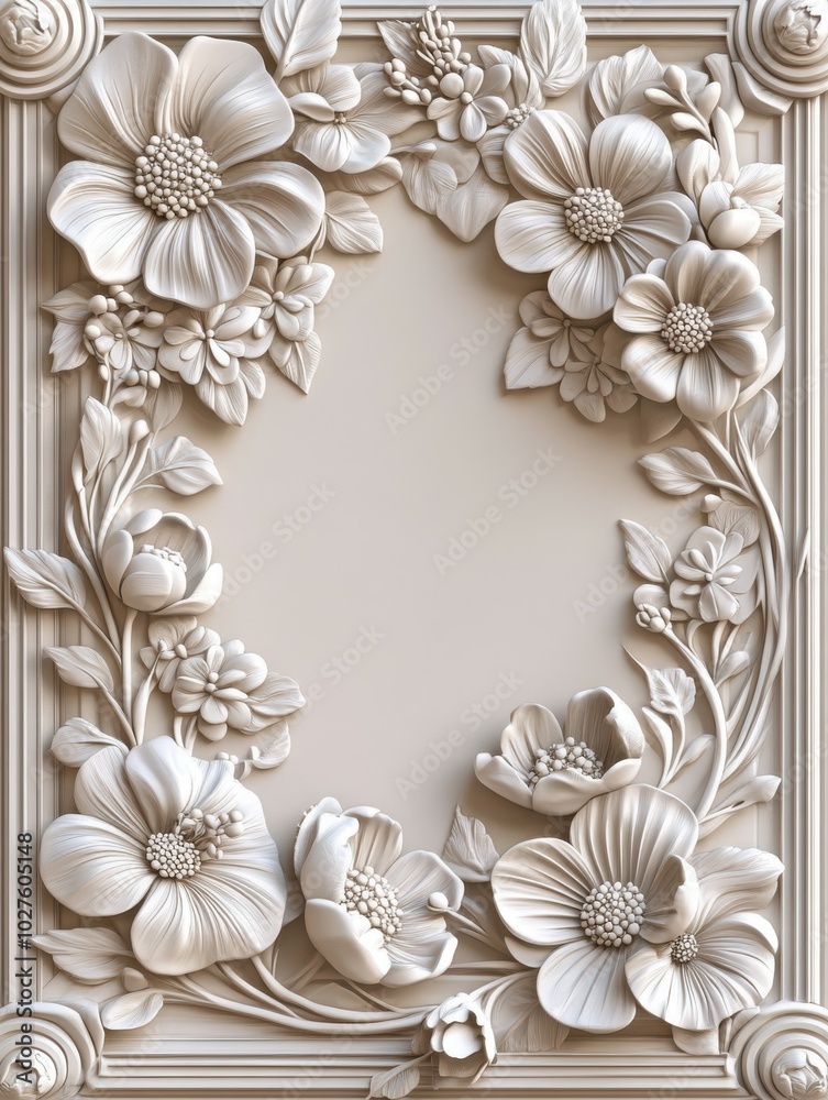 A western floral engraved 3D border in a minimalist style, framing a blank space in the center, with subtle shading and a neutral background that enhances the vintage design A western floral engraved 3D border in a minimalist style, framing a blank space in the center, with subtle shading and a neutral background that enhances the vintage design