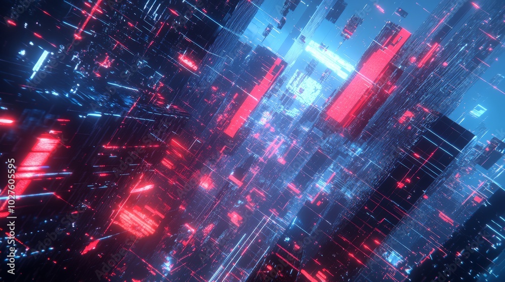 Fototapeta premium Futuristic City Lights Cityscape in Surreal Vibrant Neon Colors