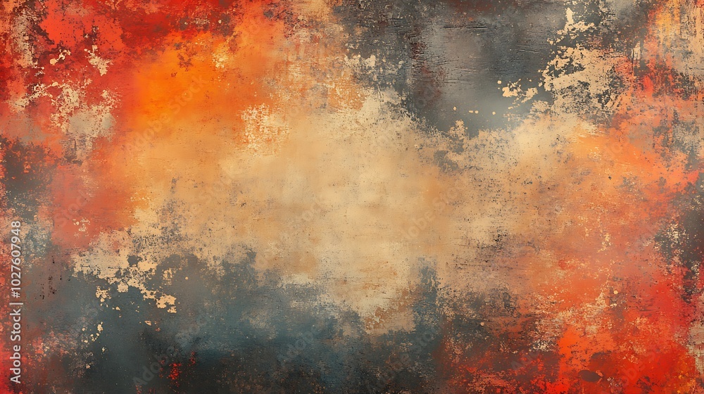 Obraz premium An abstract artwork featuring a blend of warm orange and cool gray tones, creating a vibrant yet subdued atmosphere.