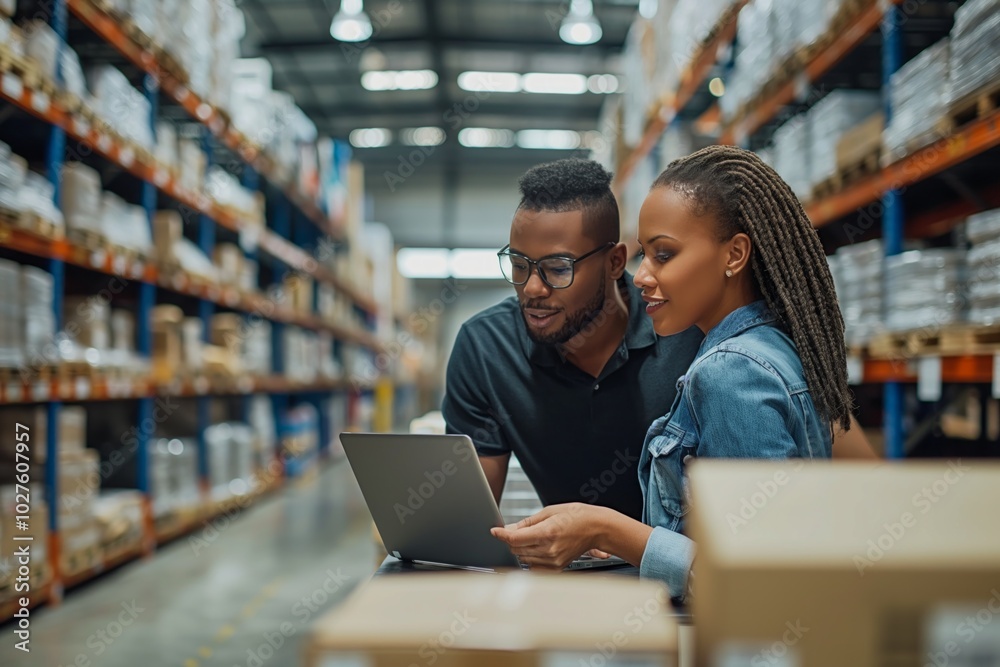 Warehouse manager talking. checking product in warehouse, Logistic industry concept. warehouse. employees. delivery and dispatch of goods and parcels. checking the necessary goods in the warehouse Warehouse manager talking. checking product in warehouse, Logistic industry concept. warehouse. employees. delivery and dispatch of goods and parcels. checking the necessary goods in the warehouse